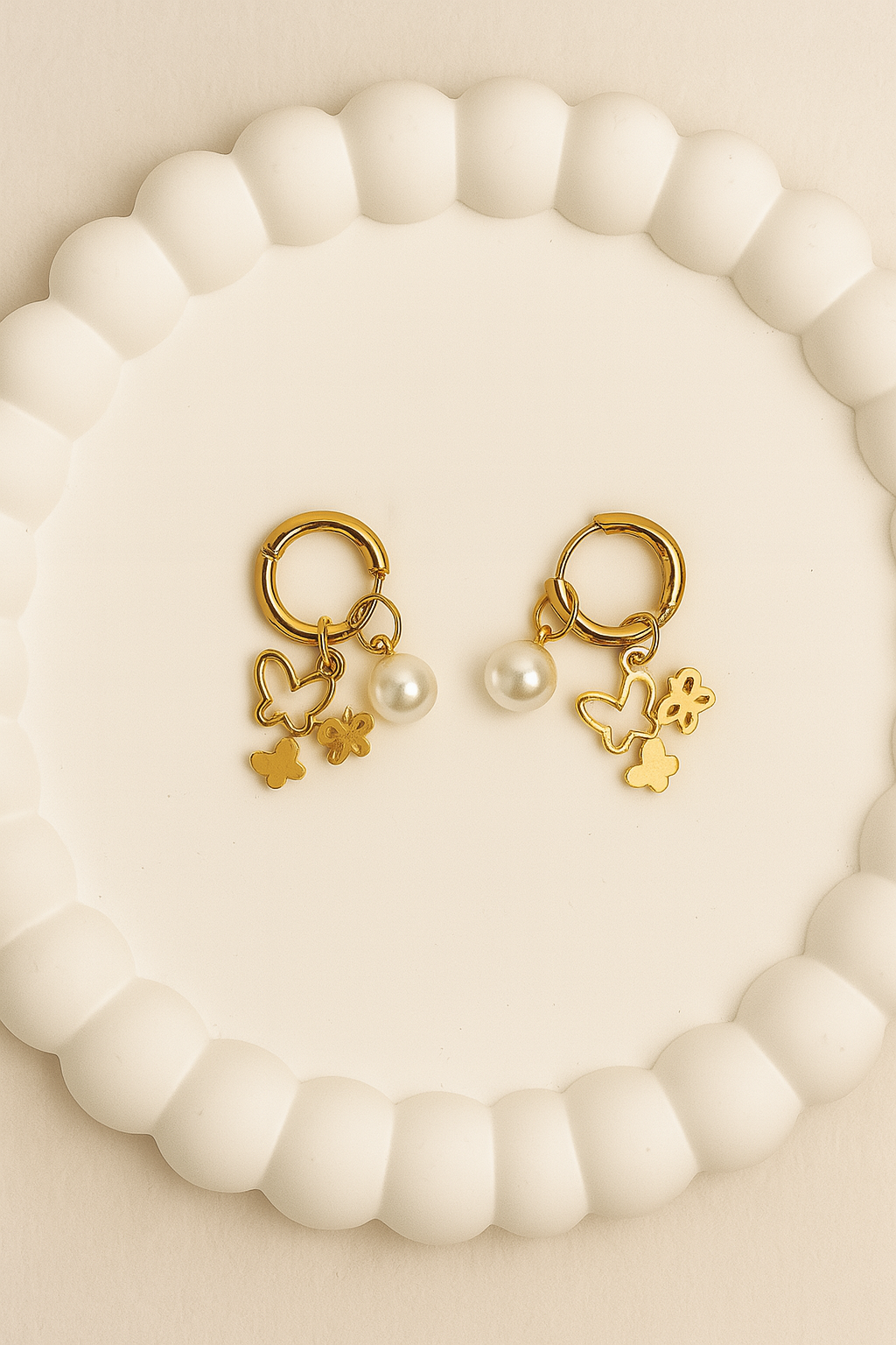 Petal Pearl Hoops Anti Tarnish Earrings