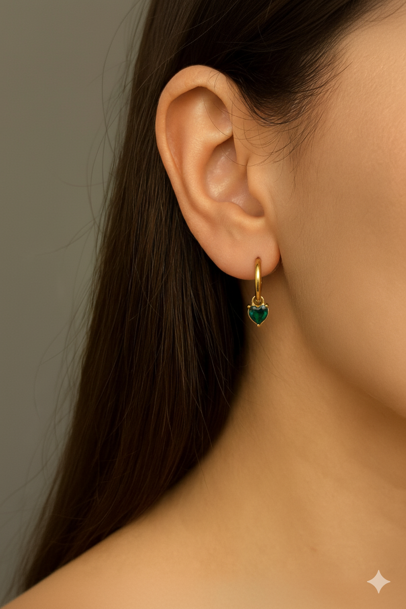 Emerald Heart Hoops