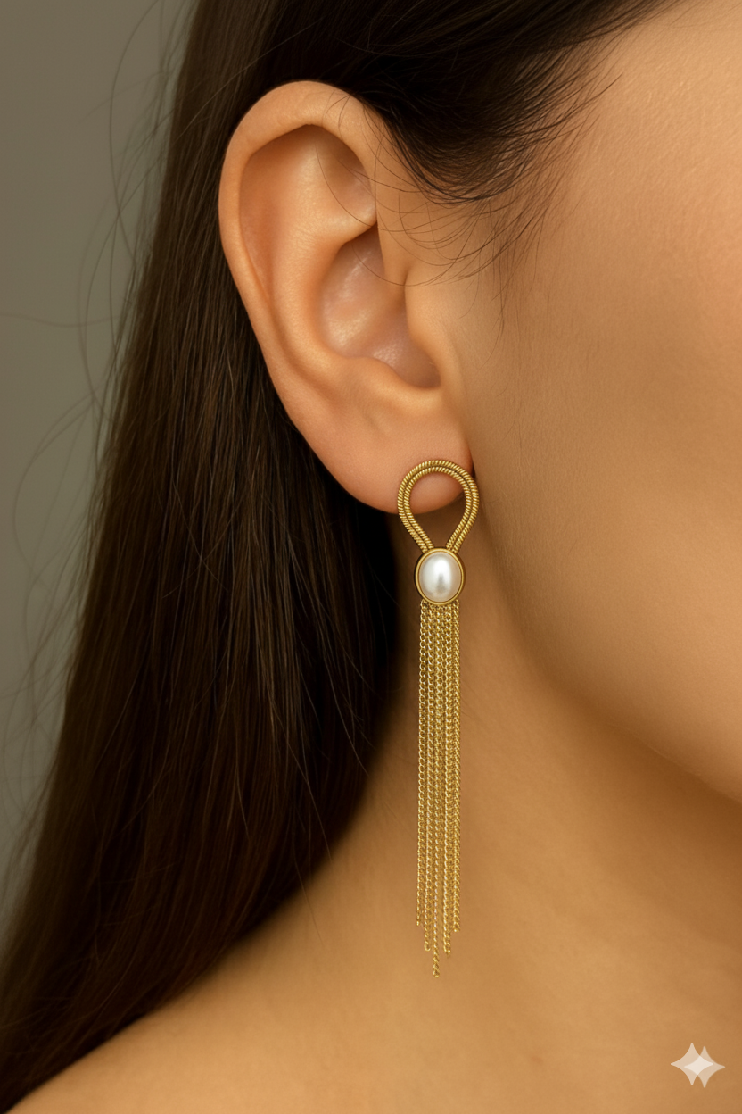 Golden Tassel Glow Anti Tarnish Earrings