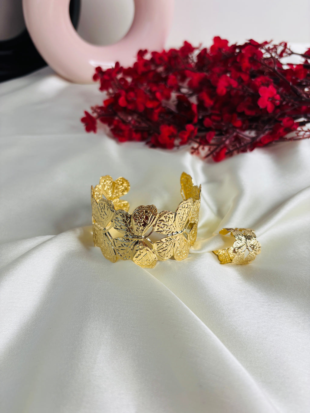 Golden Butterfly Cuff Set (bracelet + ring)