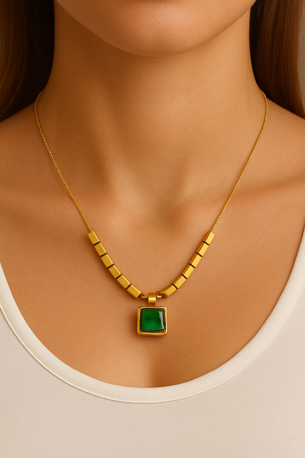 Emerald Charm Anti Tarnish Necklace